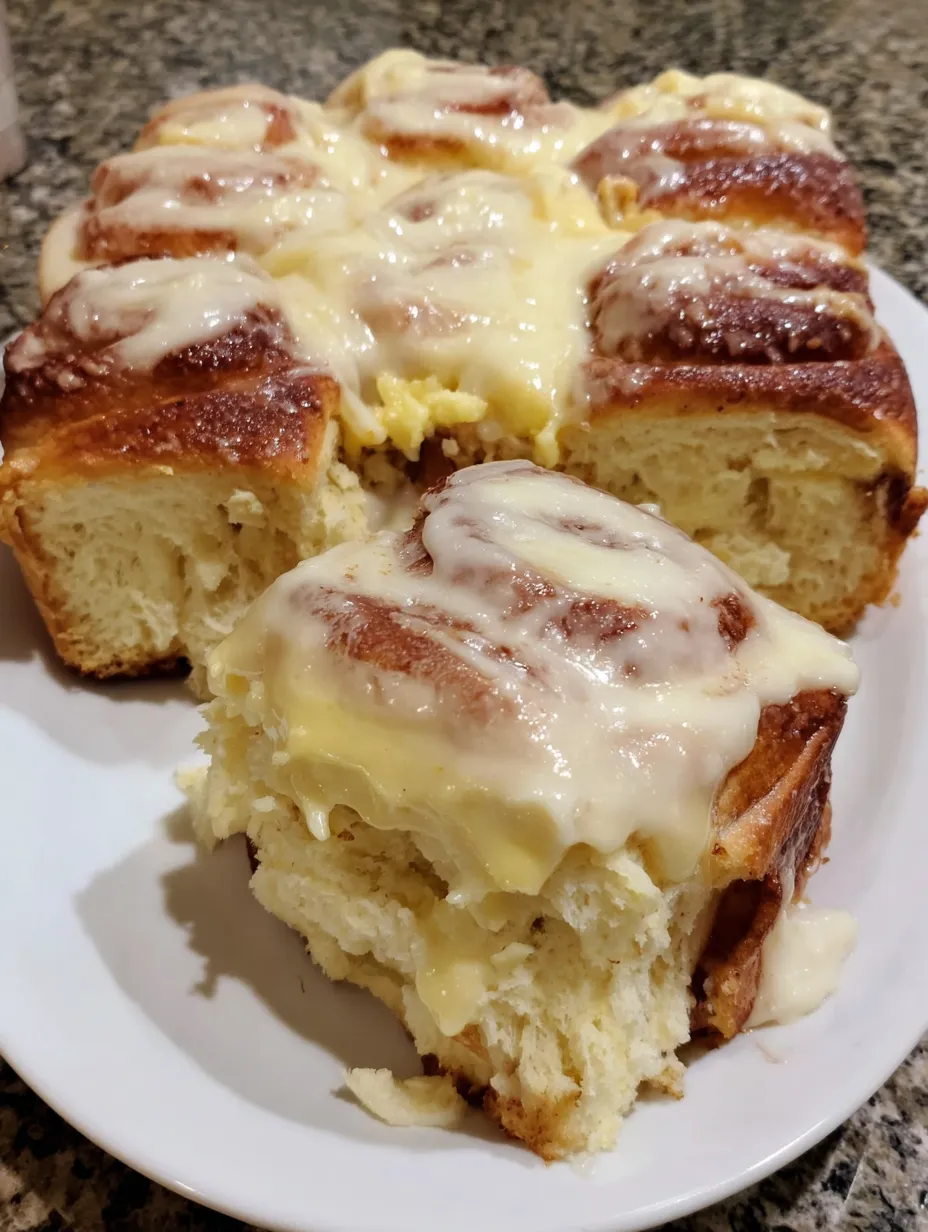 A plate of cinnamon rolls with cream cheese.