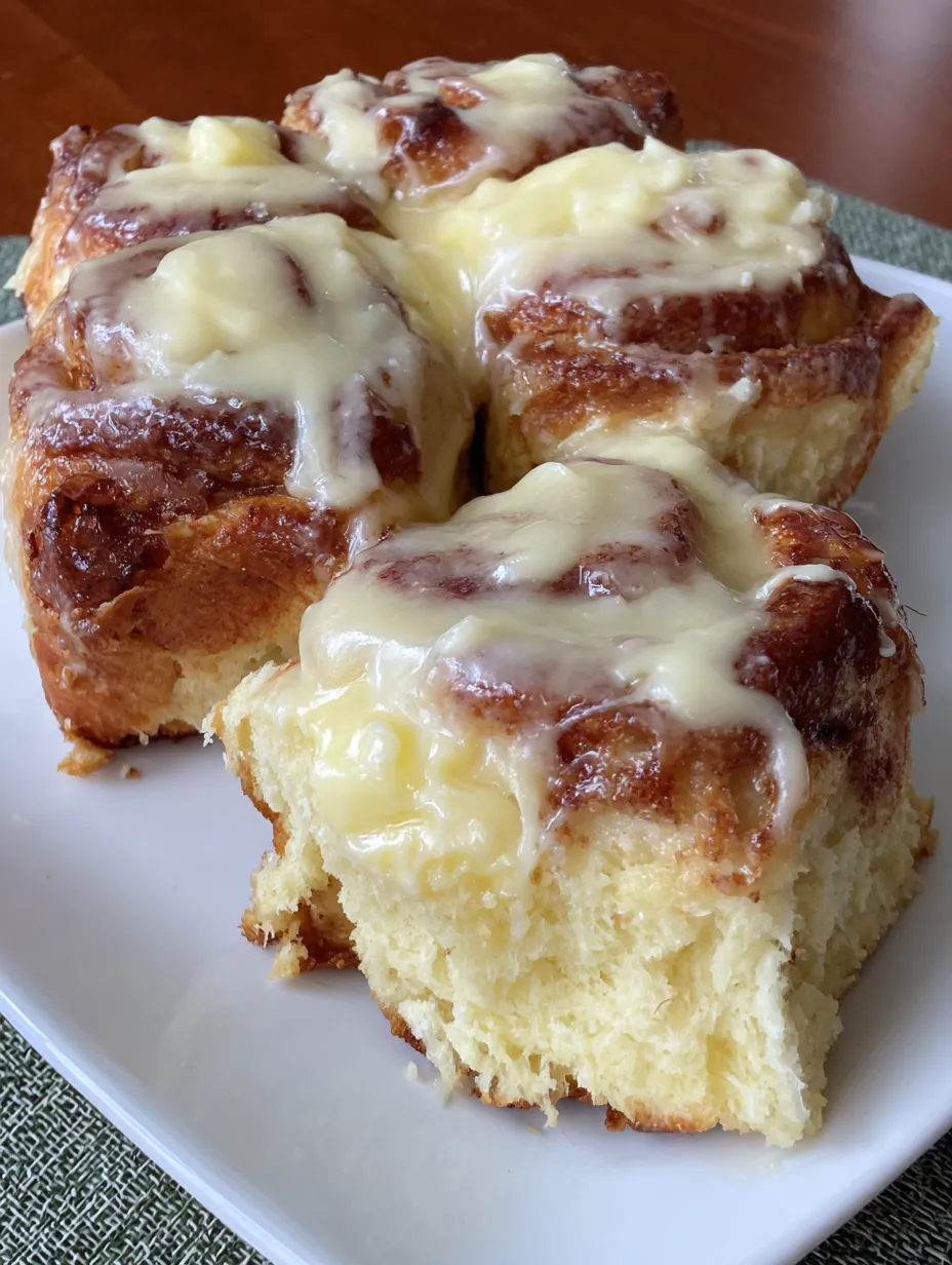 A plate of cinnamon rolls with cream cheese on top.