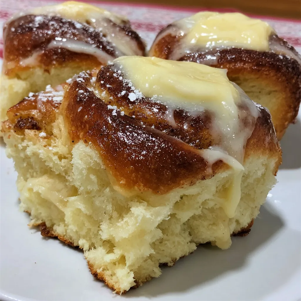 Three pieces of cinnamon rolls with cream cheese.
