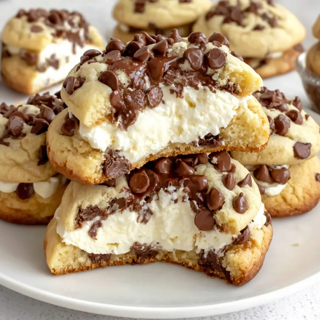 A plate of chocolate chip cheesecake cookies.