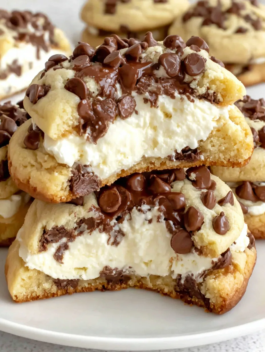 A stack of chocolate chip cheesecake cookies.