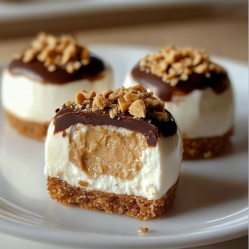 A plate of four desserts with peanut butter and chocolate.