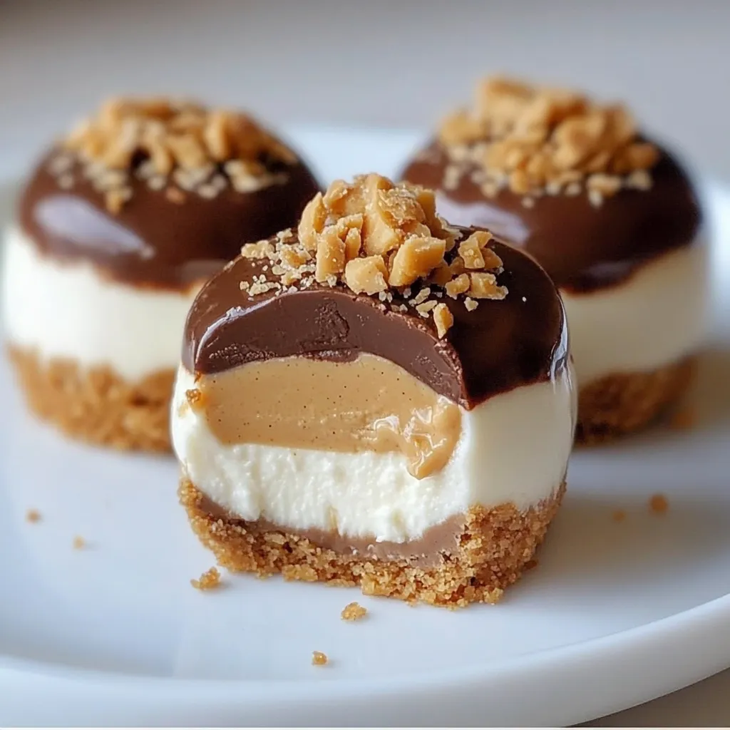 A plate of three chocolate and peanut butter desserts.