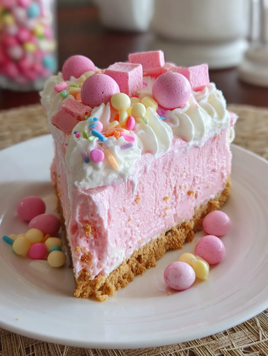 A slice of pink bubblegum cheesecake.