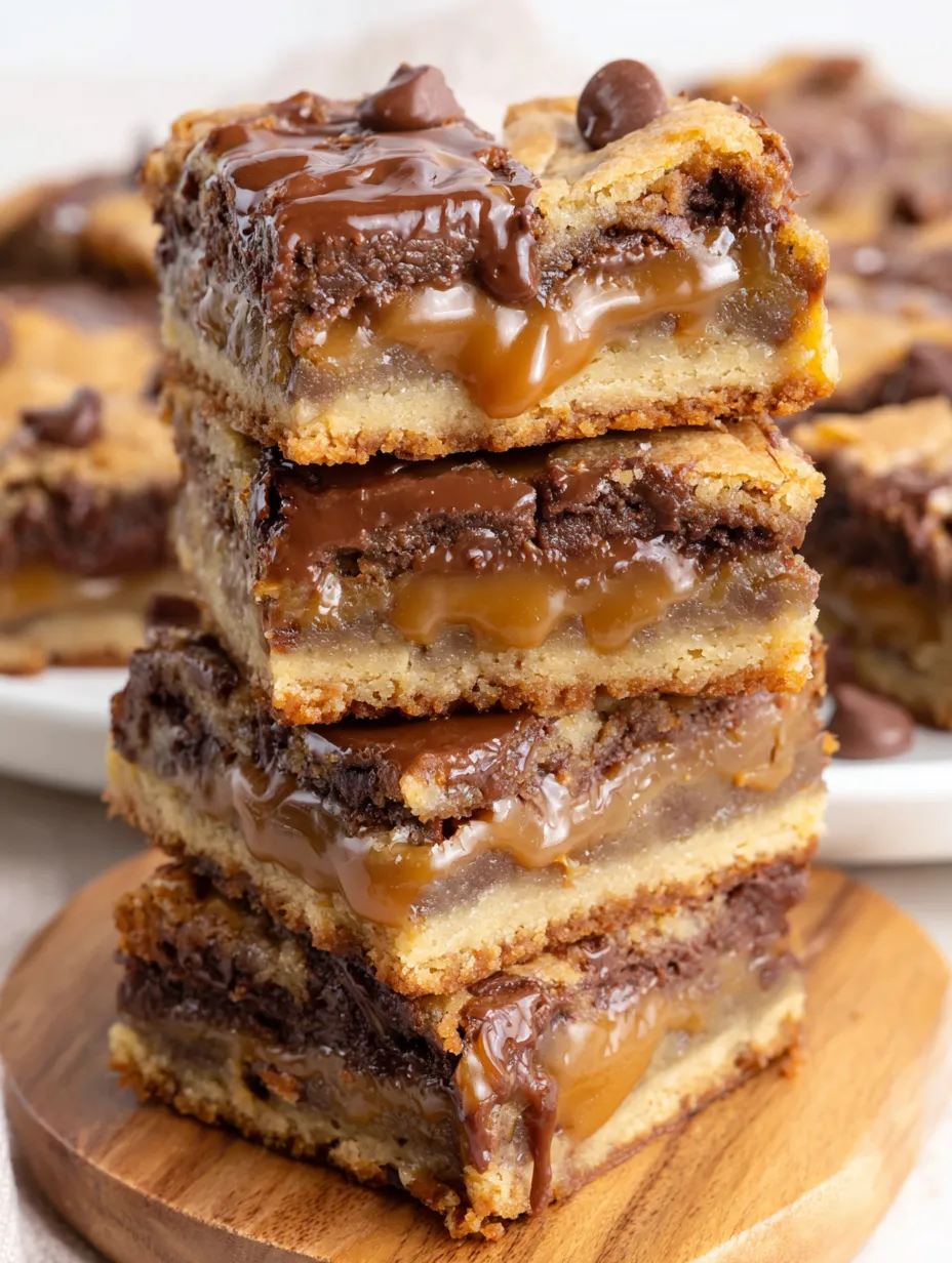 A stack of chocolate and caramel bars.