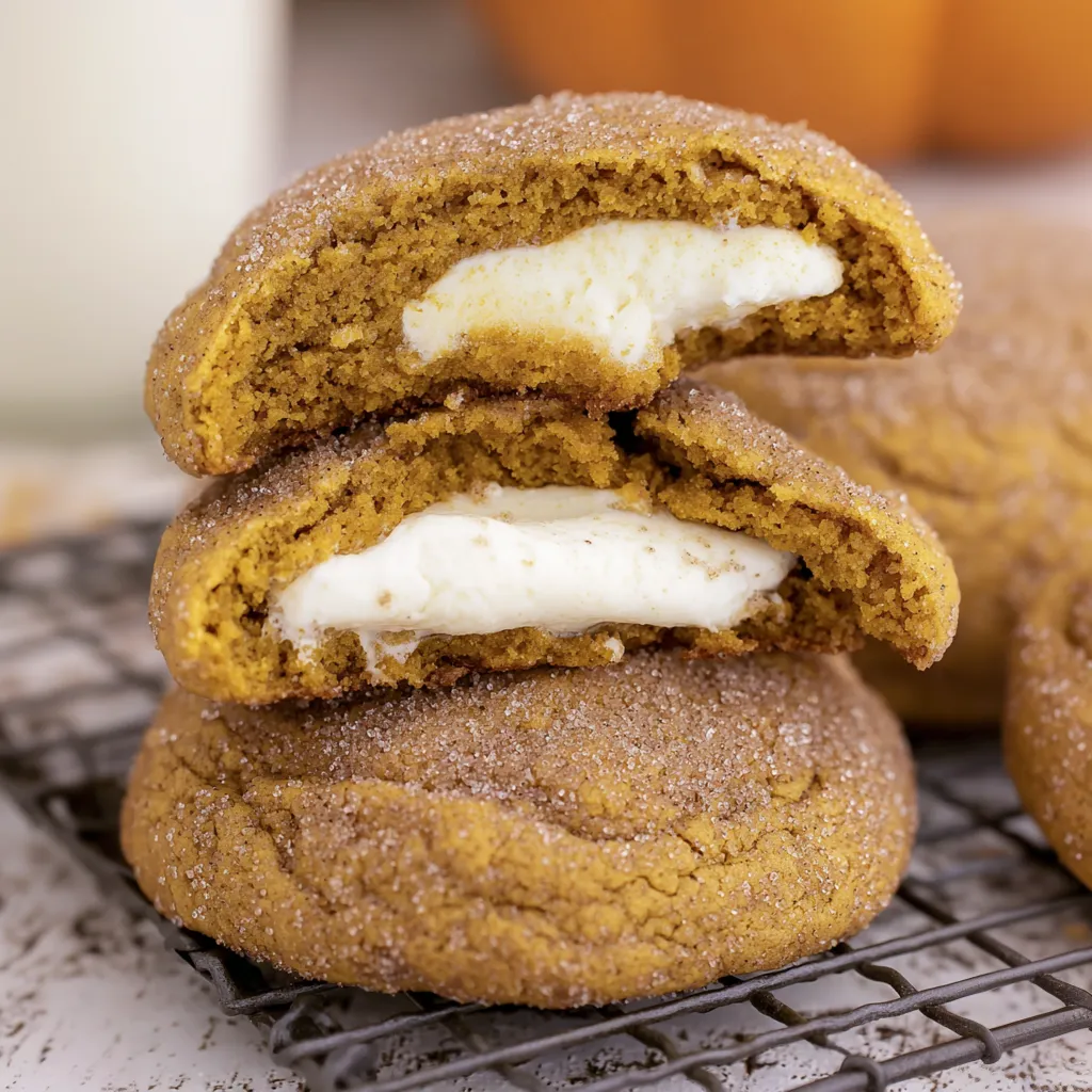 Soft and chewy pumpkin cheesecake cookies.
