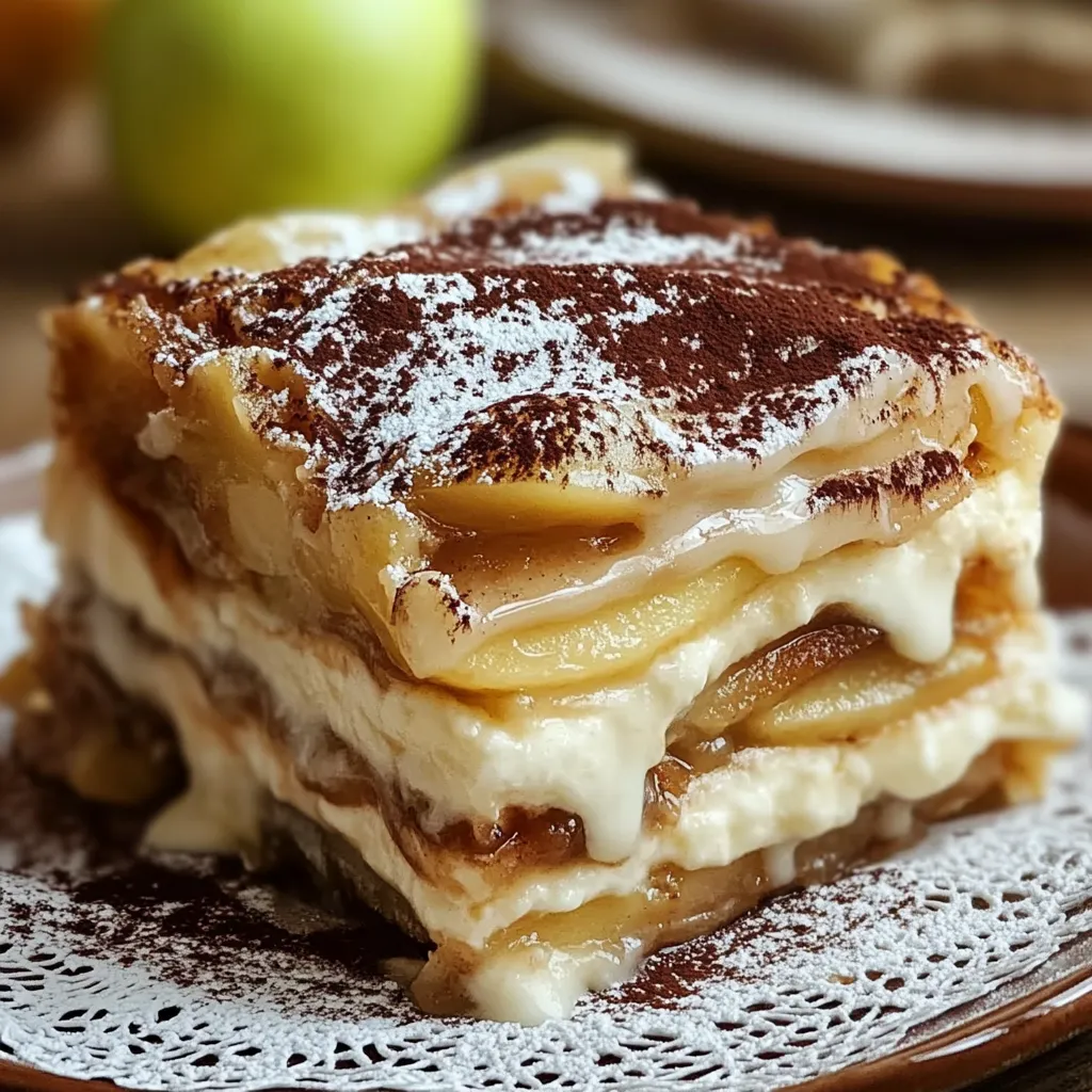 A slice of cake with white icing and a piece of apple on top.
