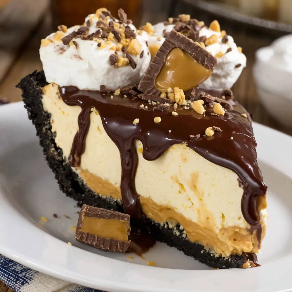 A slice of frozen peanut butter cup pie.