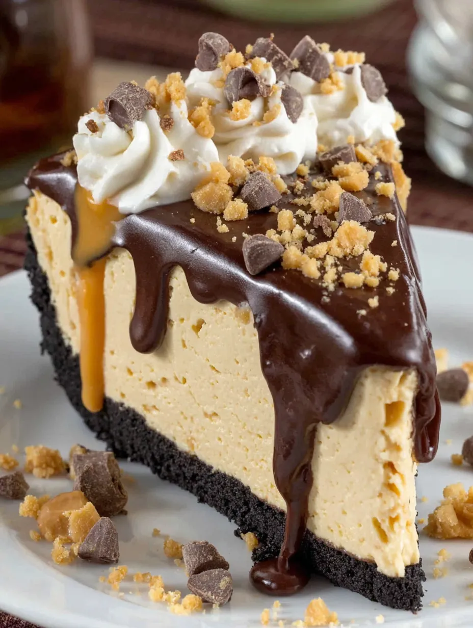 A slice of frozen peanut butter cup pie.