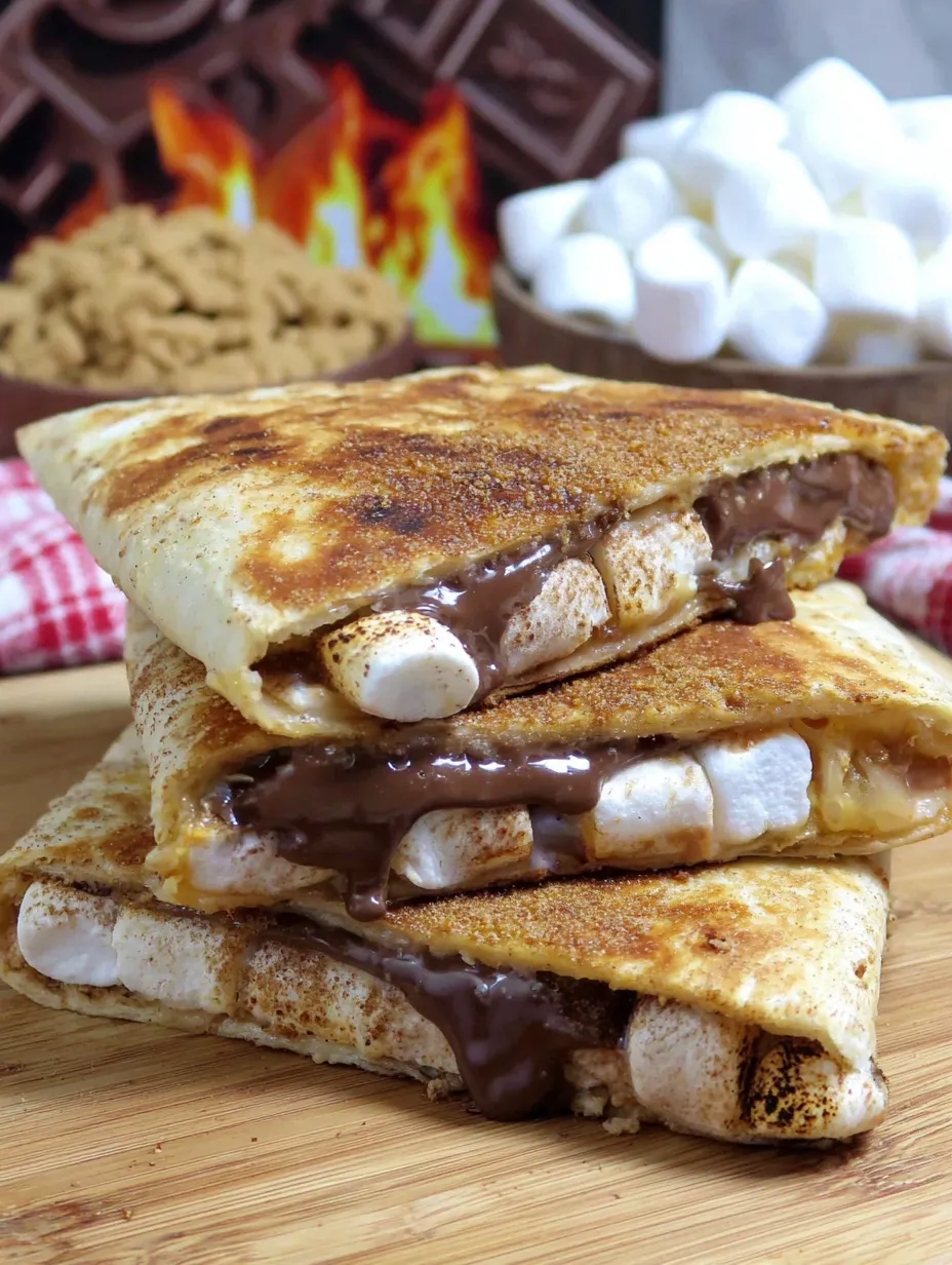 A stack of three sandwiches with chocolate and marshmallows.