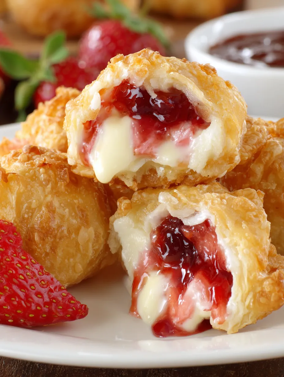 A plate of deep fried strawberry cheesecake pies.