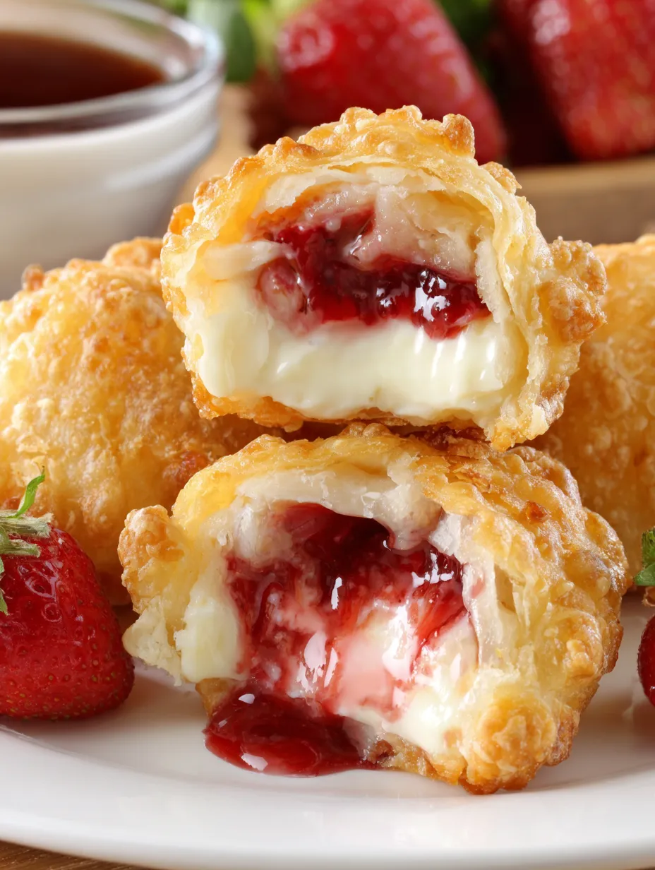 Deep fried strawberry cheesecake pies.