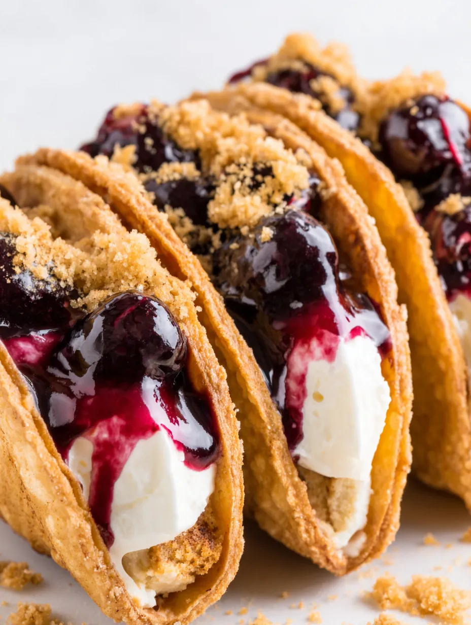 A taco with blueberry cheesecake filling.