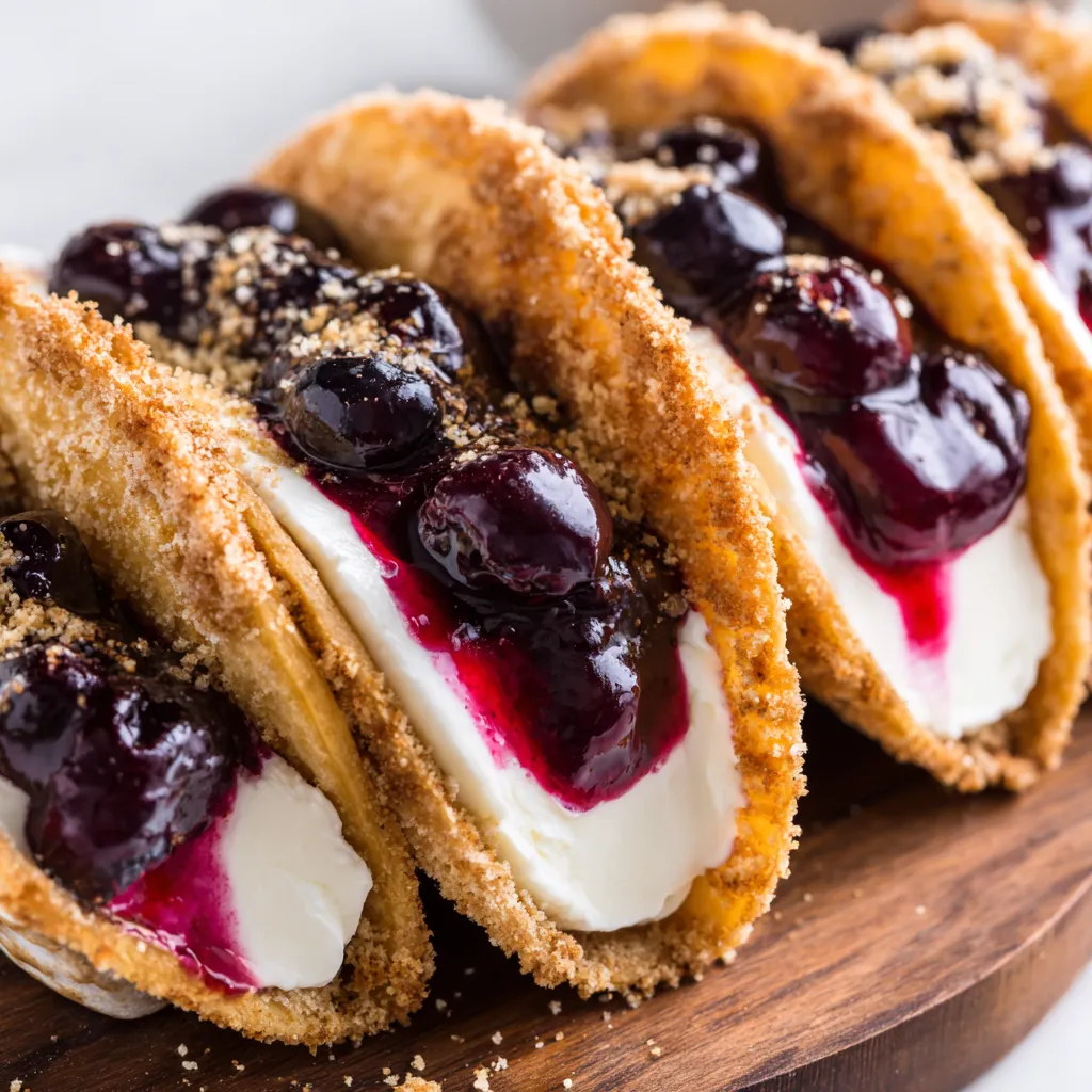 A taco with blueberry cheesecake filling.