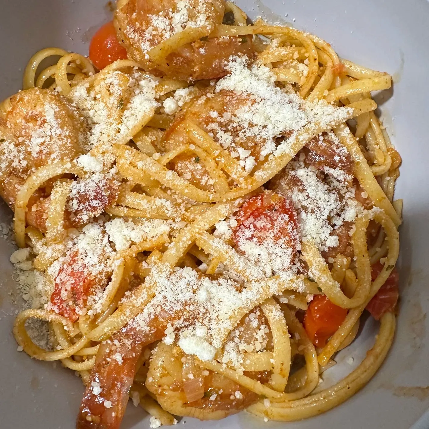 Spicy garlic shrimp pasta.