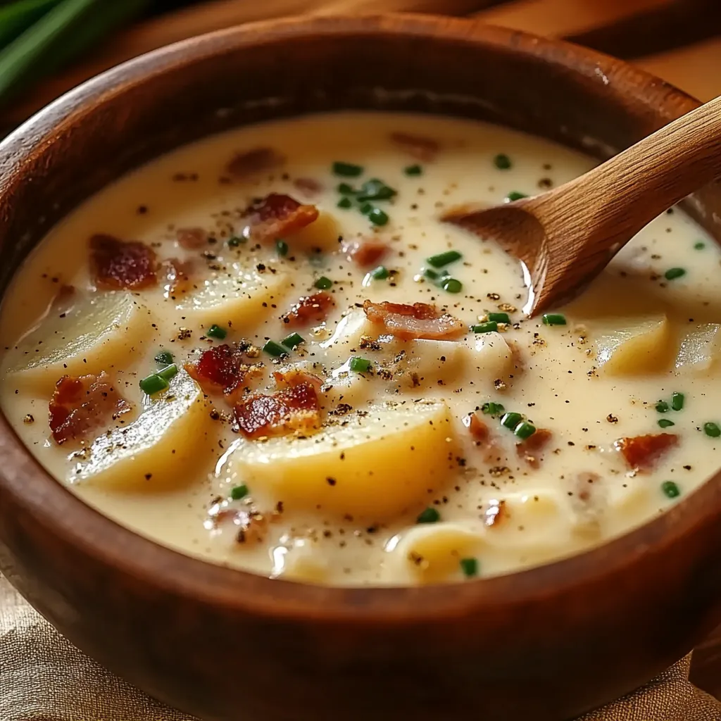 A bowl of soup with a spoon in it.