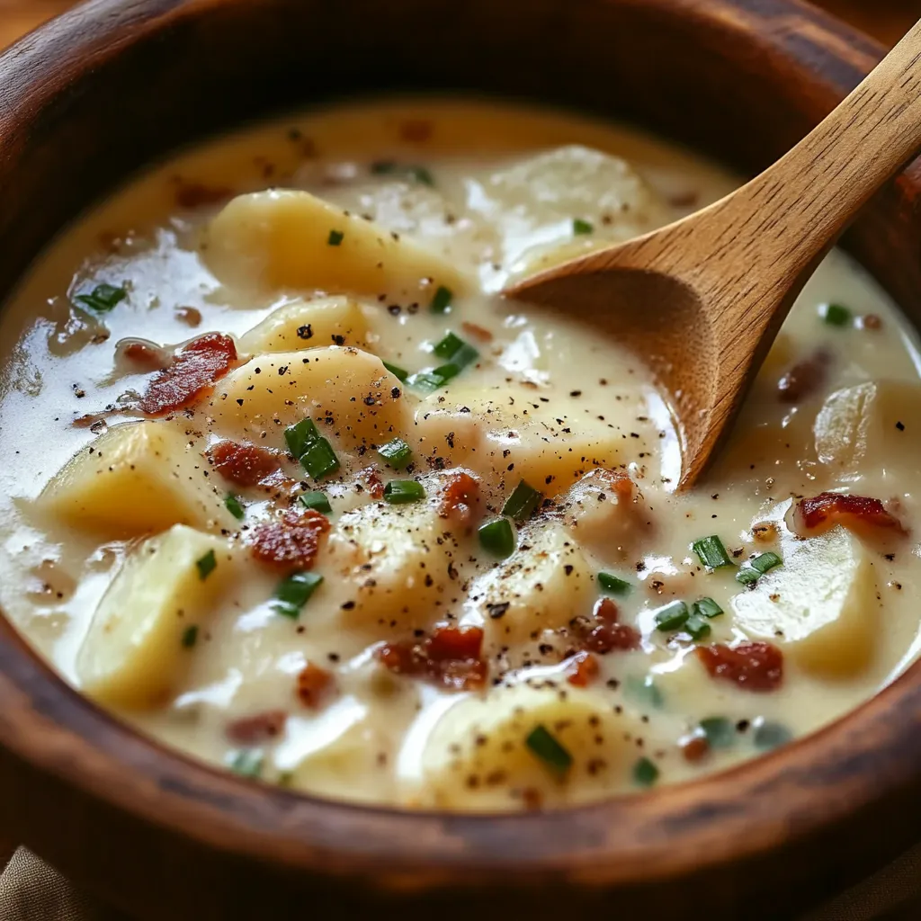 A bowl of soup with a spoon in it.