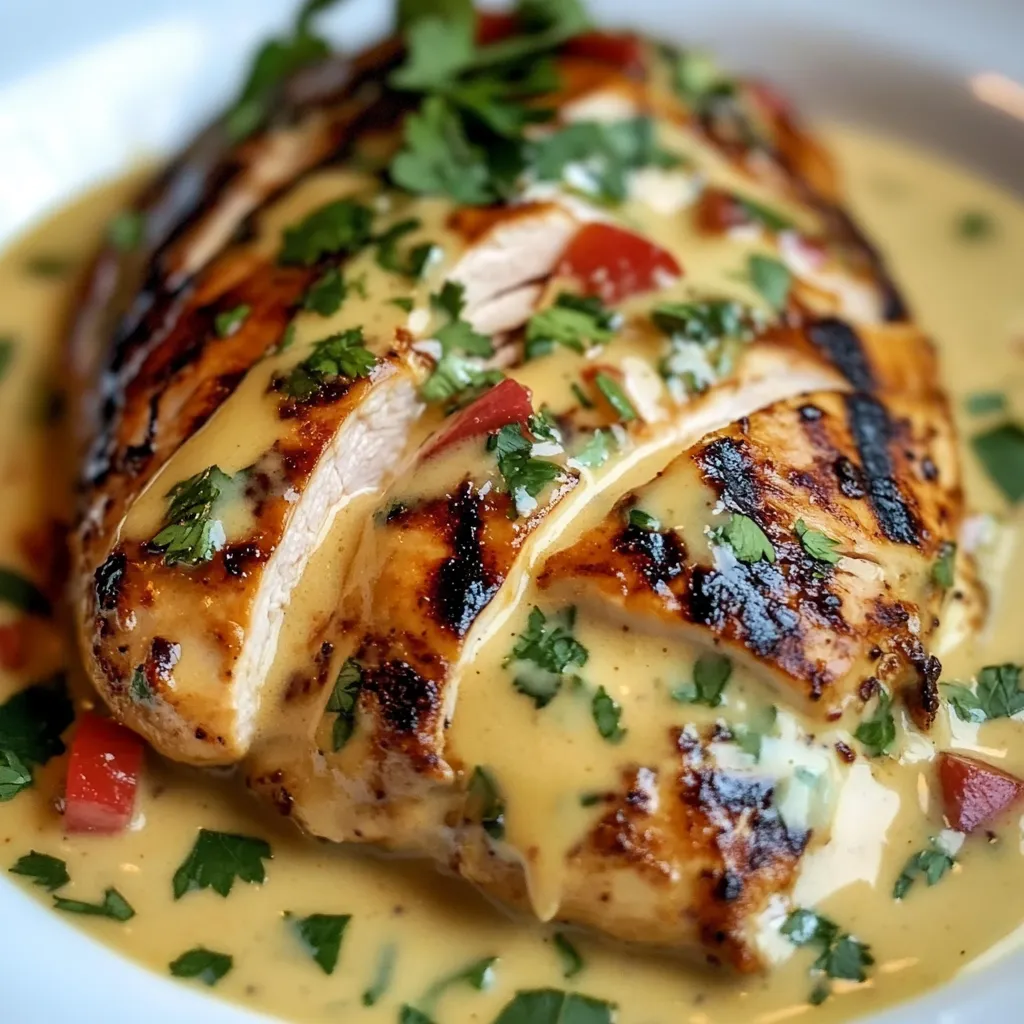 A piece of chicken with sauce on it.