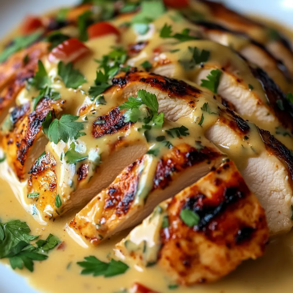 A piece of chicken with sauce on it.