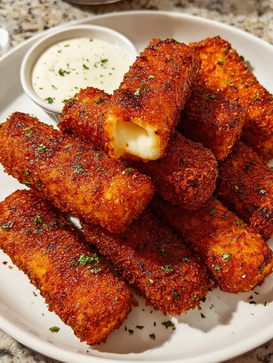 Crispy and Spicy Nashville Hot Mozzarella Sticks.