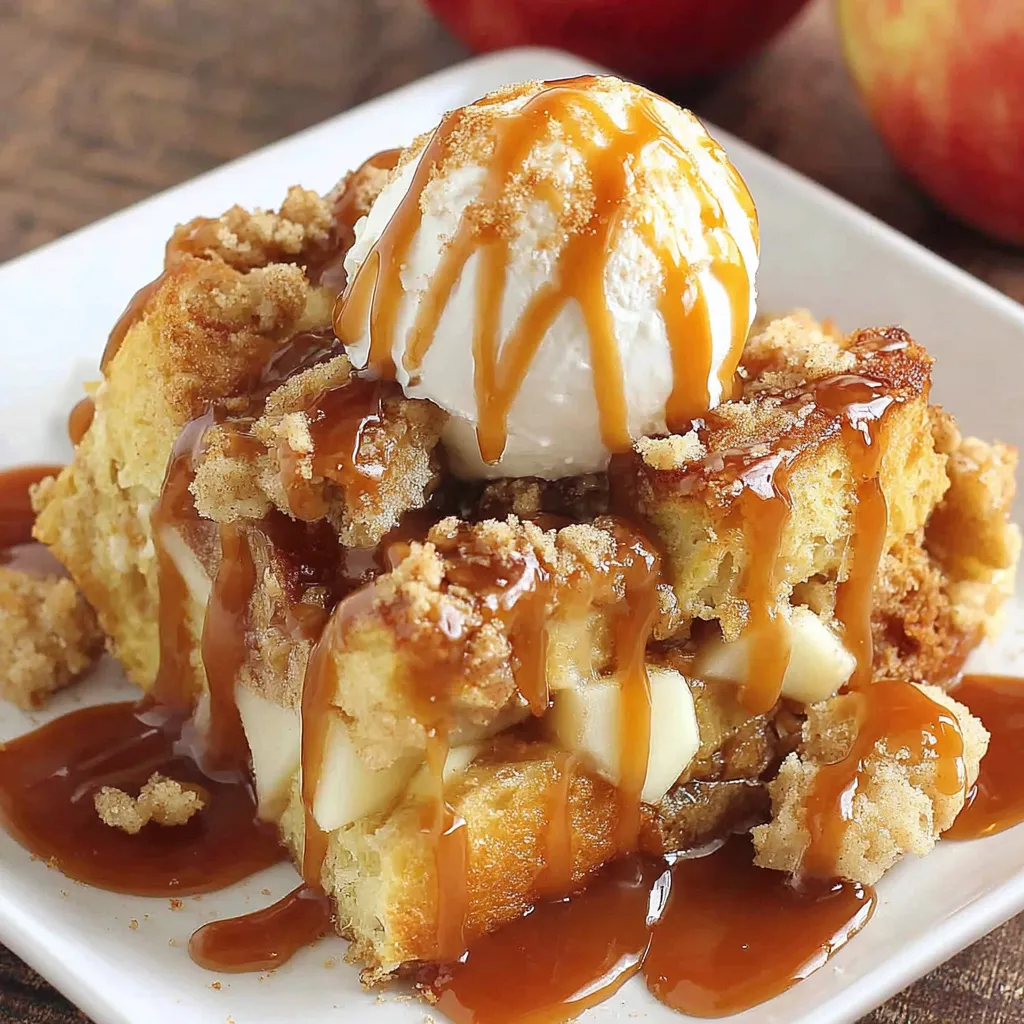 A dessert made with bread and apples.