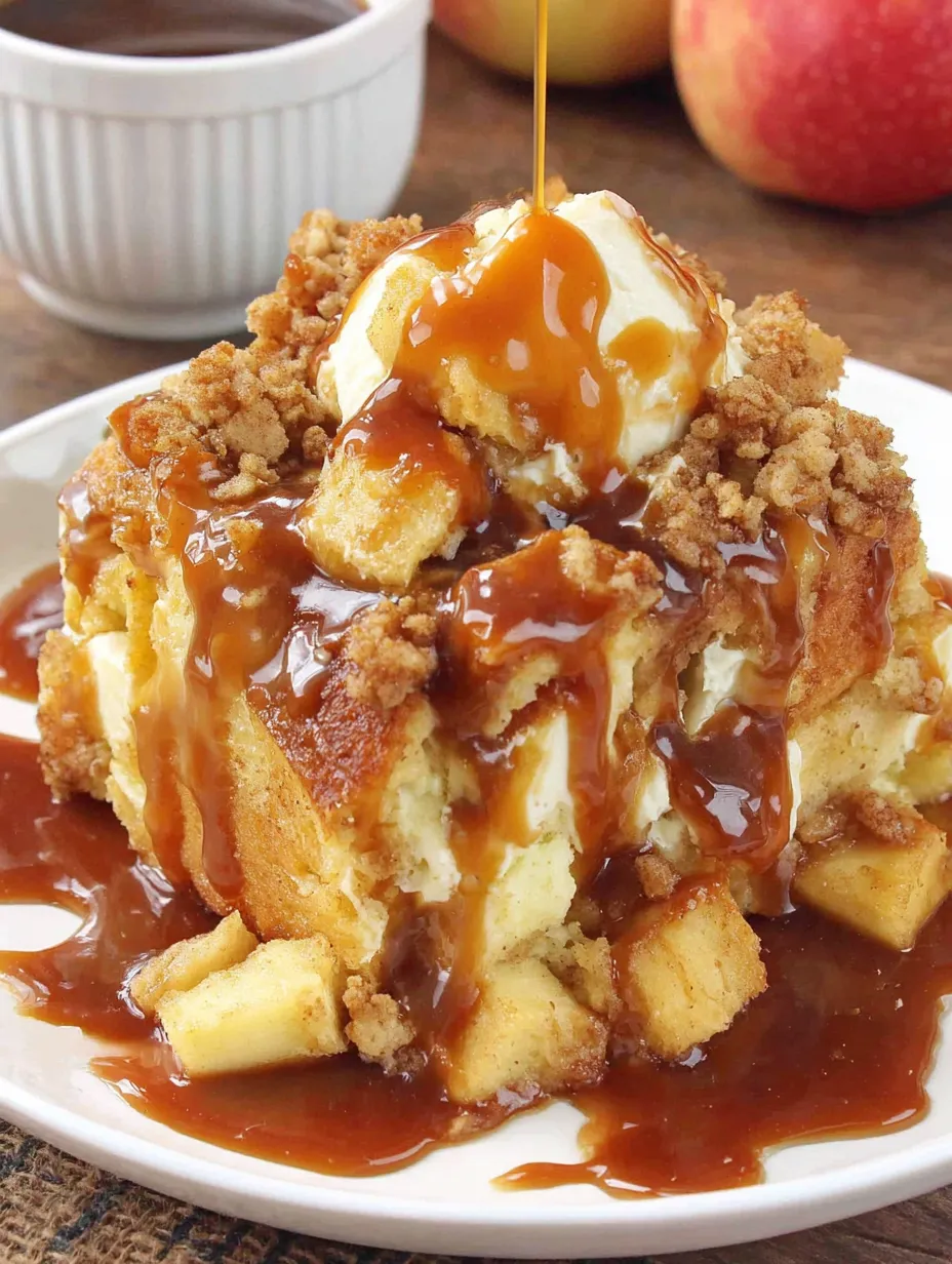 A dessert made with bread and apples.