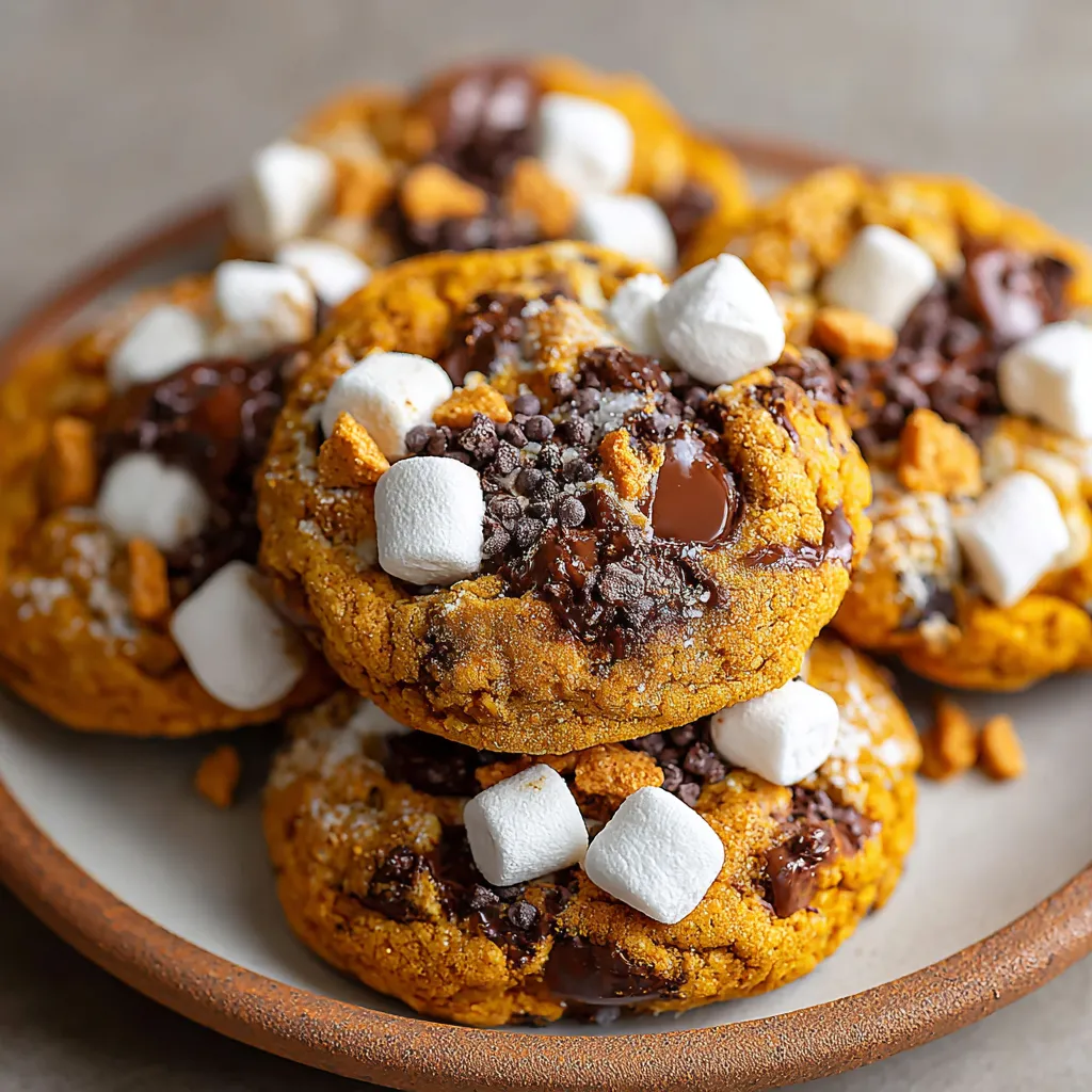 A plate of pumpkin s'mores cookies.