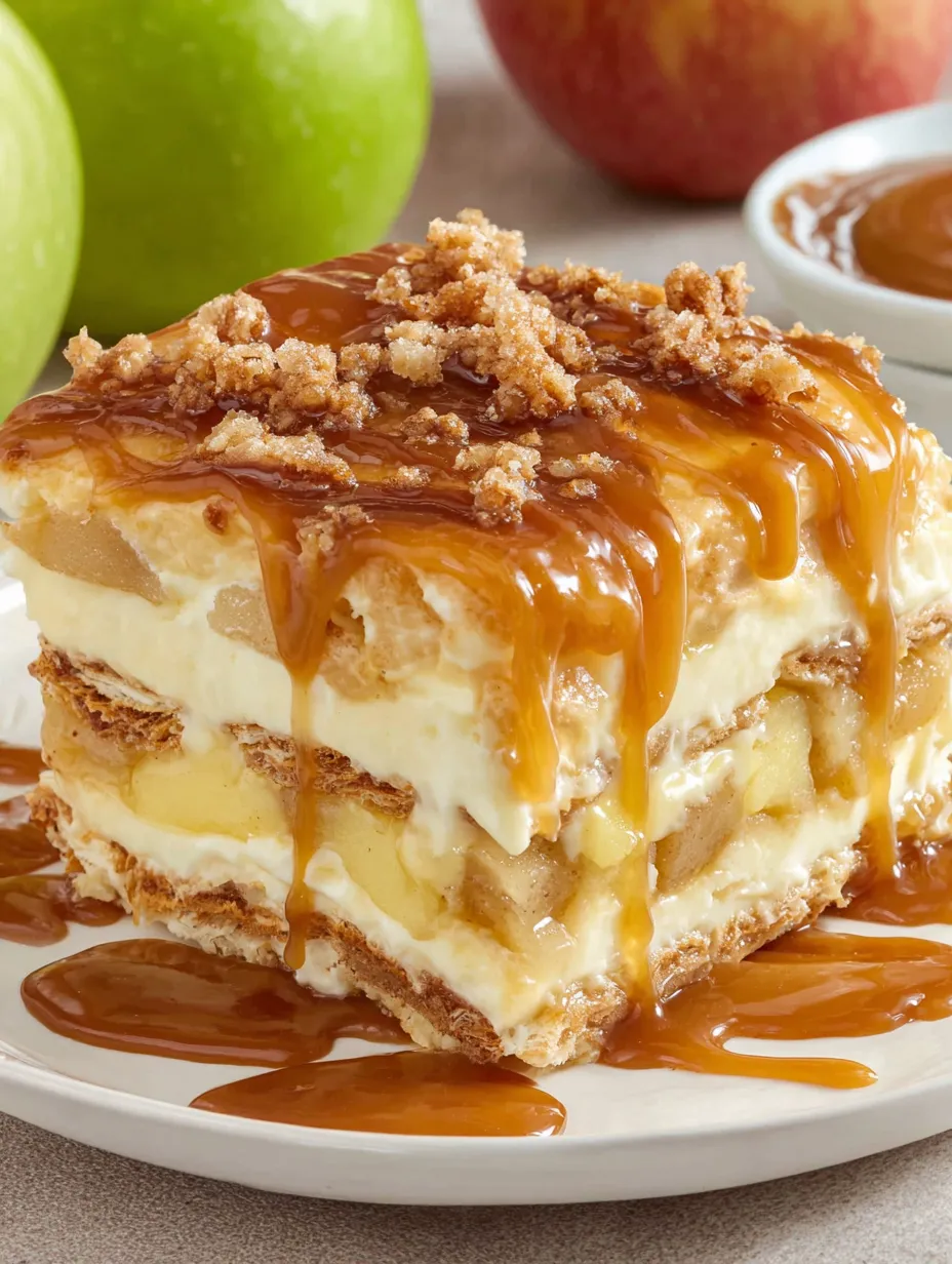 A slice of caramel apple eclair cake.