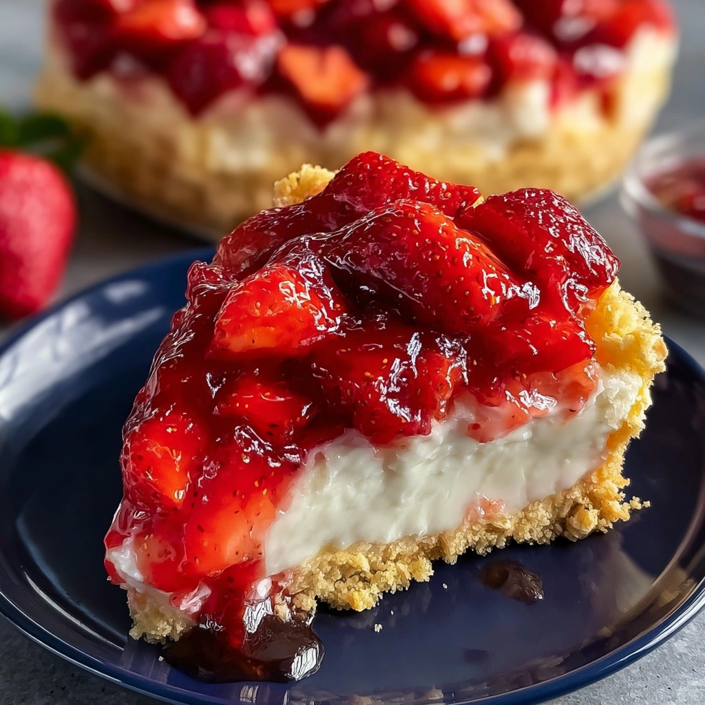 A slice of strawberry cheesecake dump cake.