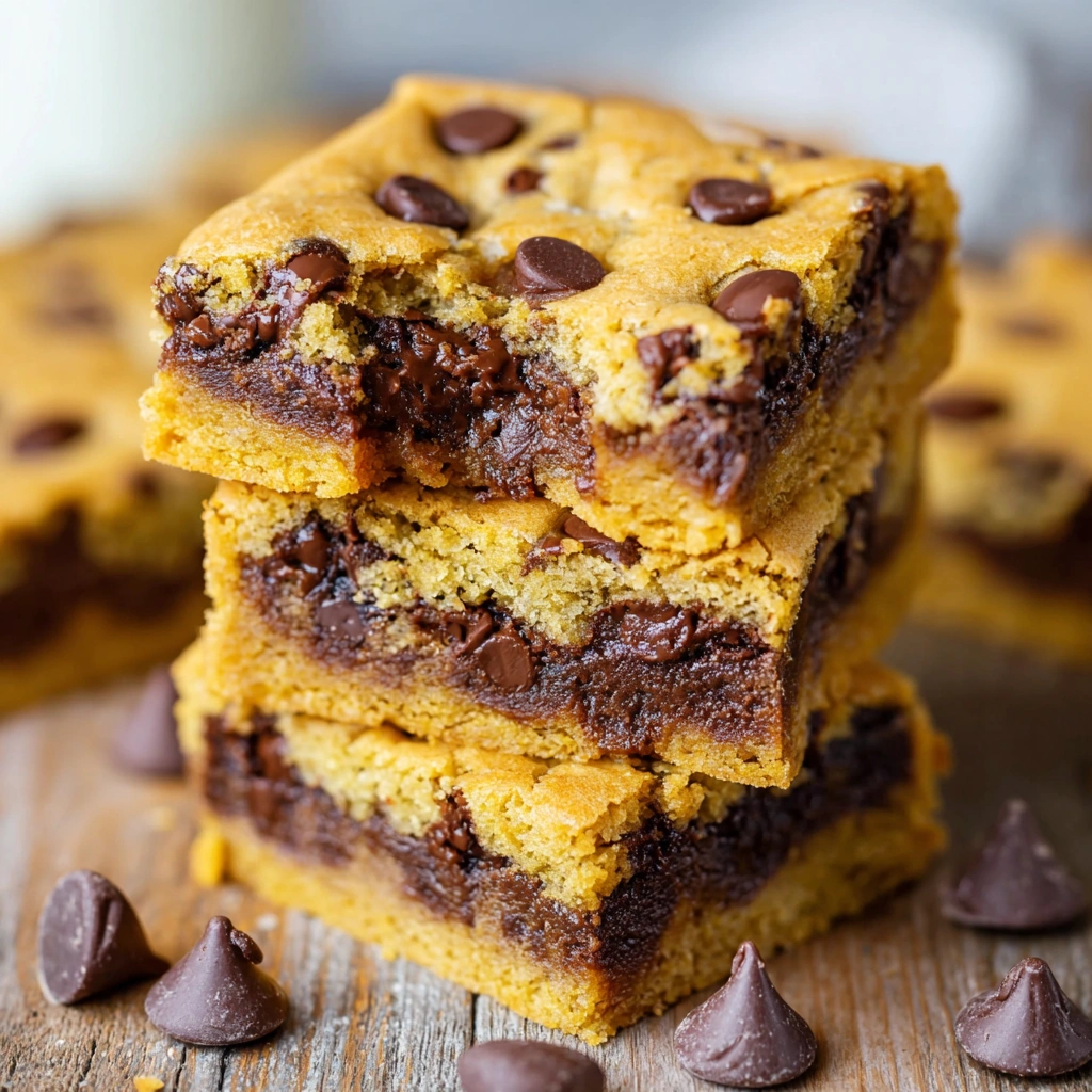 A stack of chocolate chip cookie bars.