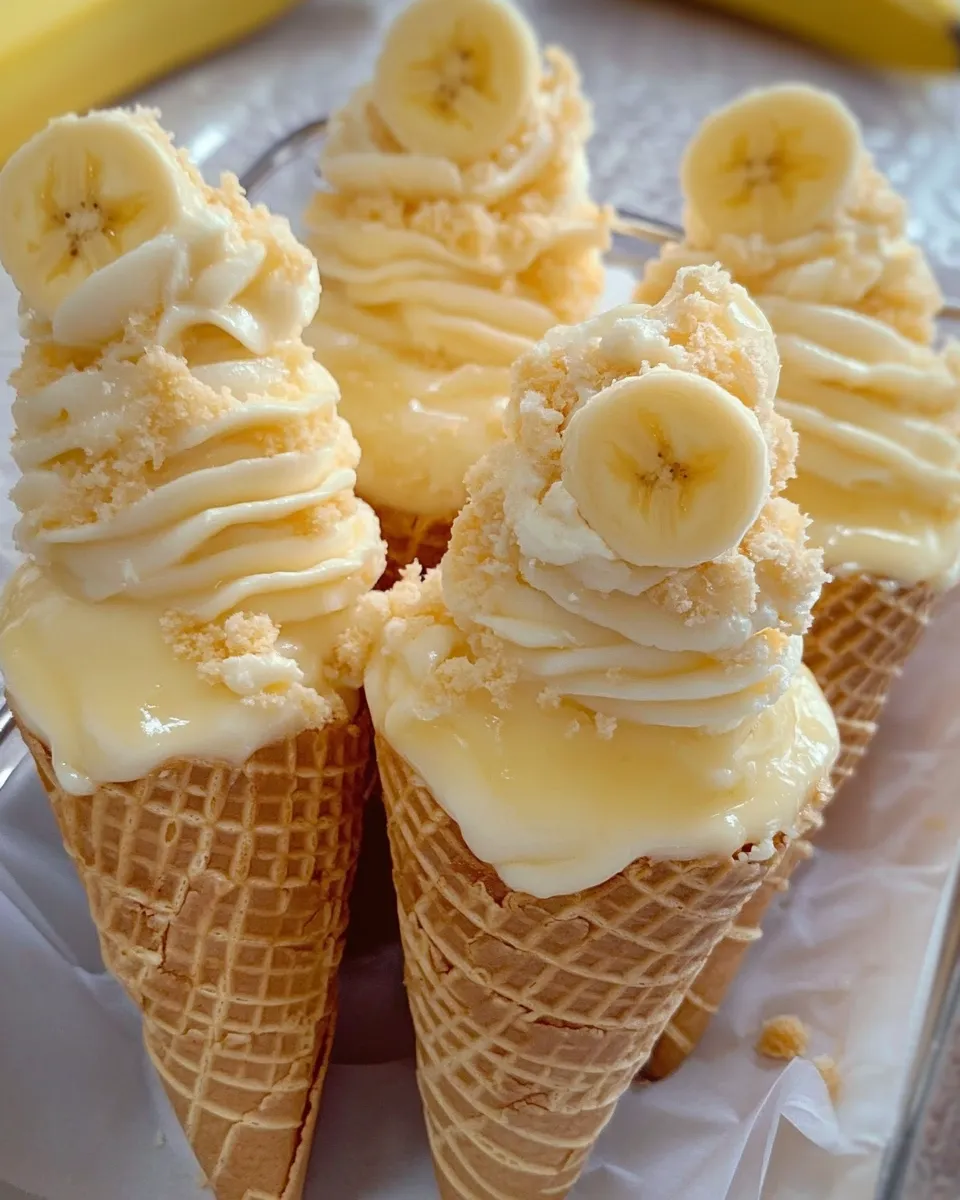 Banana cheesecake cones.