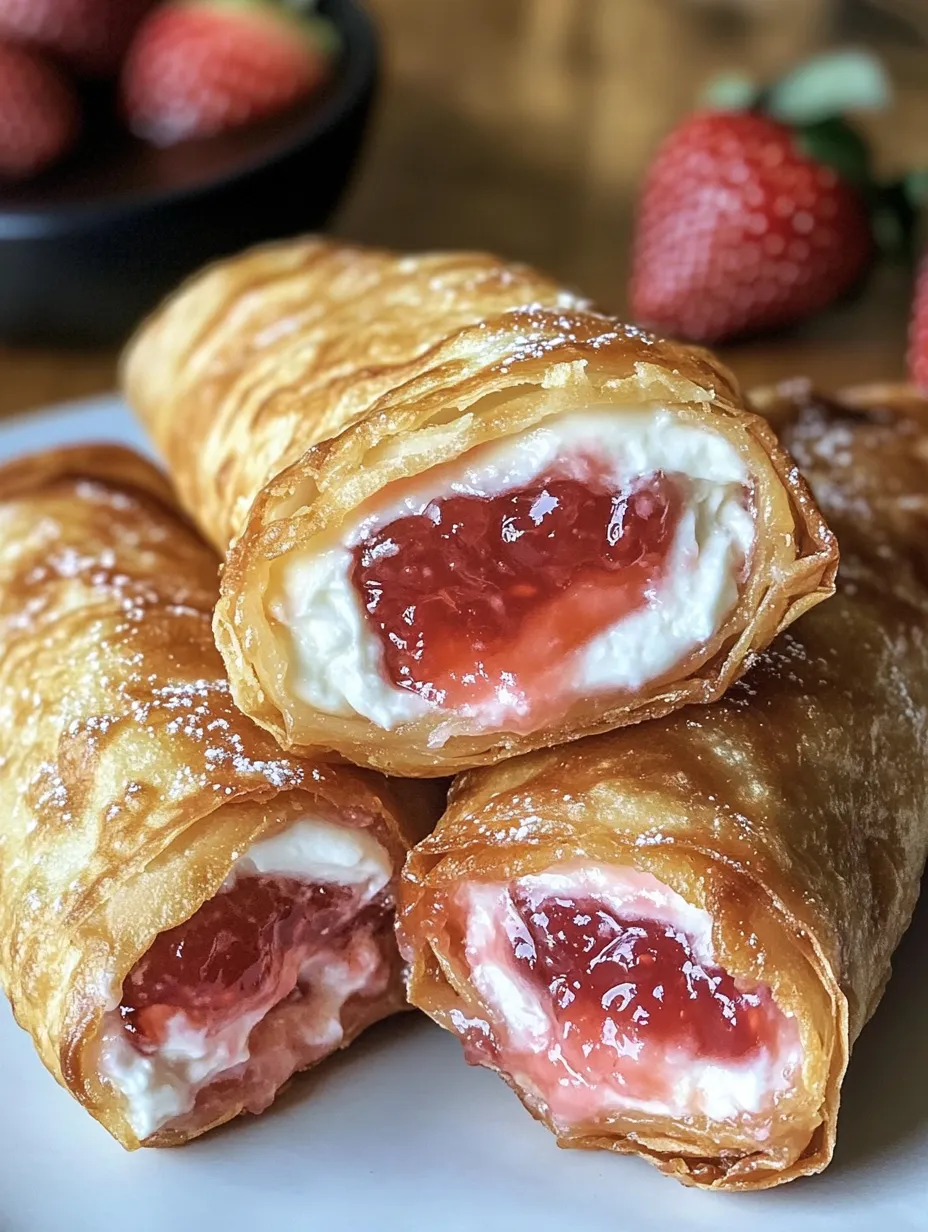 Strawberry cheesecake stuffed egg rolls.