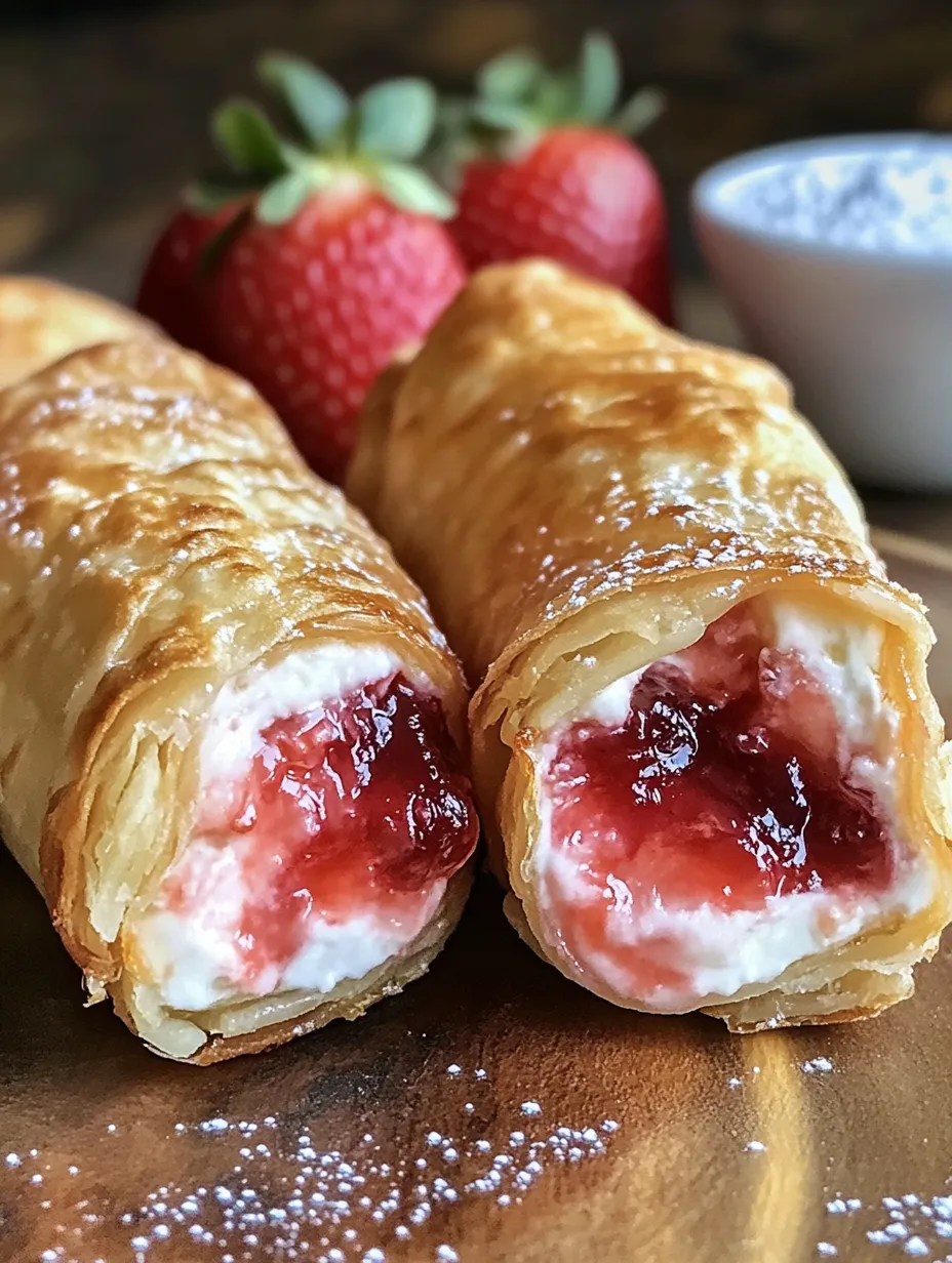 Strawberry cheesecake stuffed egg rolls.