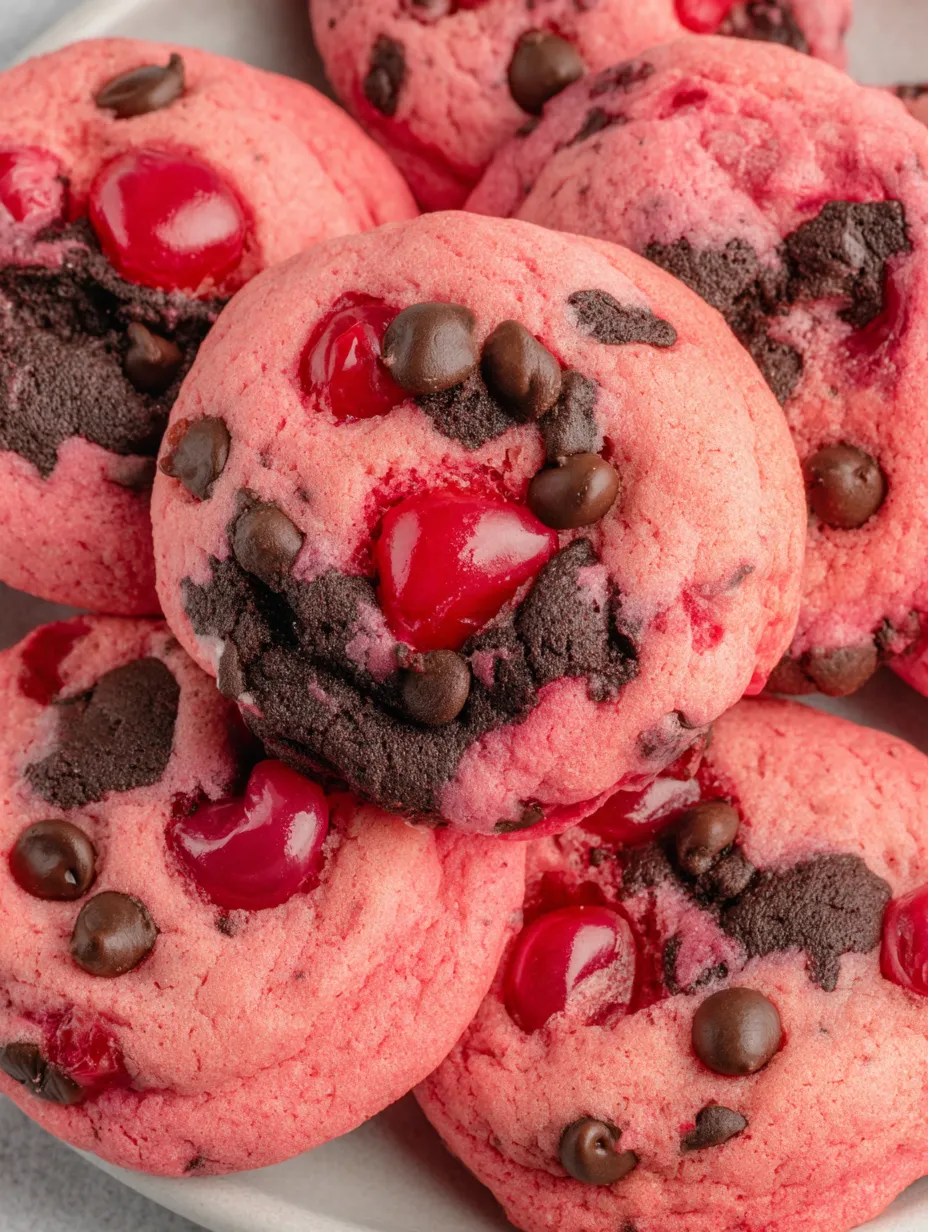 A close up of a cherry chocolate chip cookie.