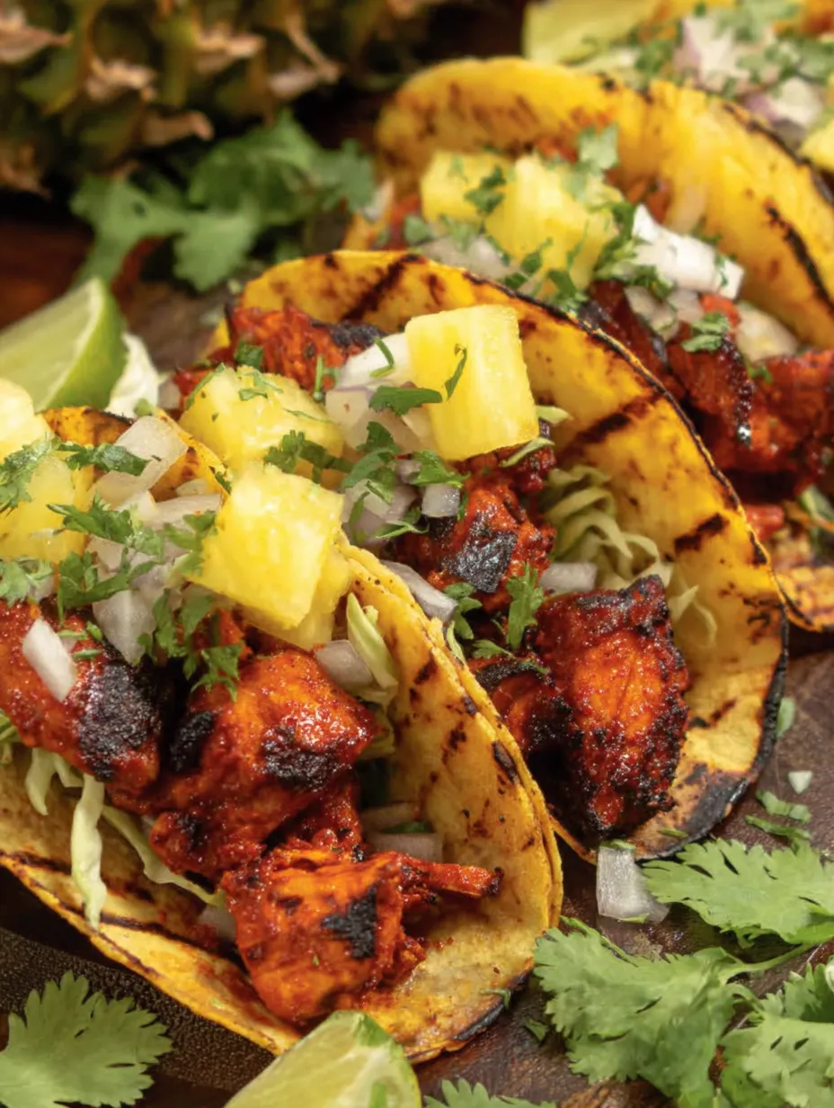 A plate of food with a pineapple on top.