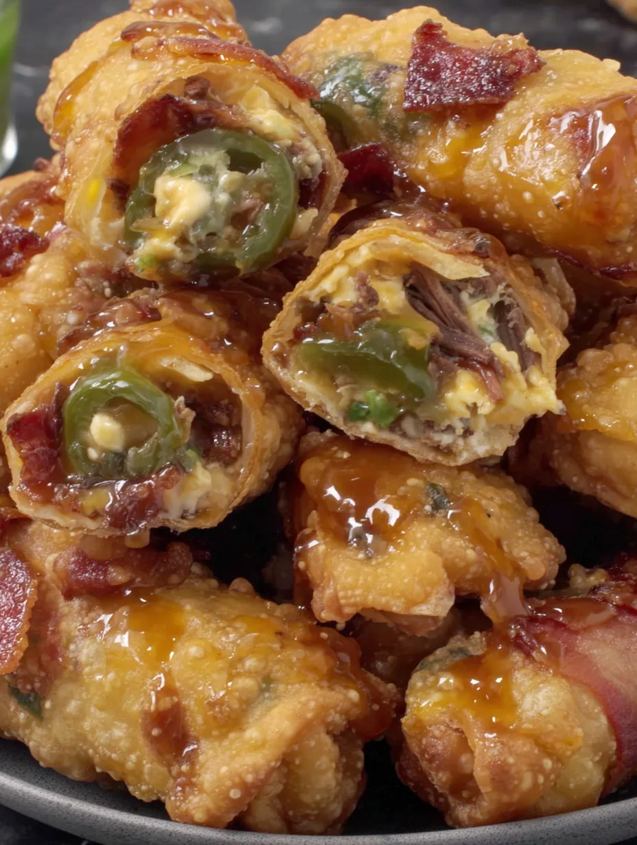 A plate of Texas Twinkies Egg Rolls with Spicy Honey.