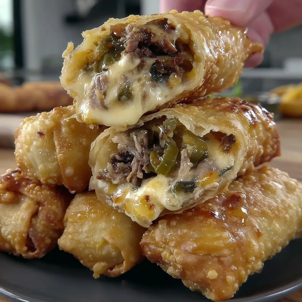 A stack of Texas Twinkies Egg Rolls with Spicy Honey.