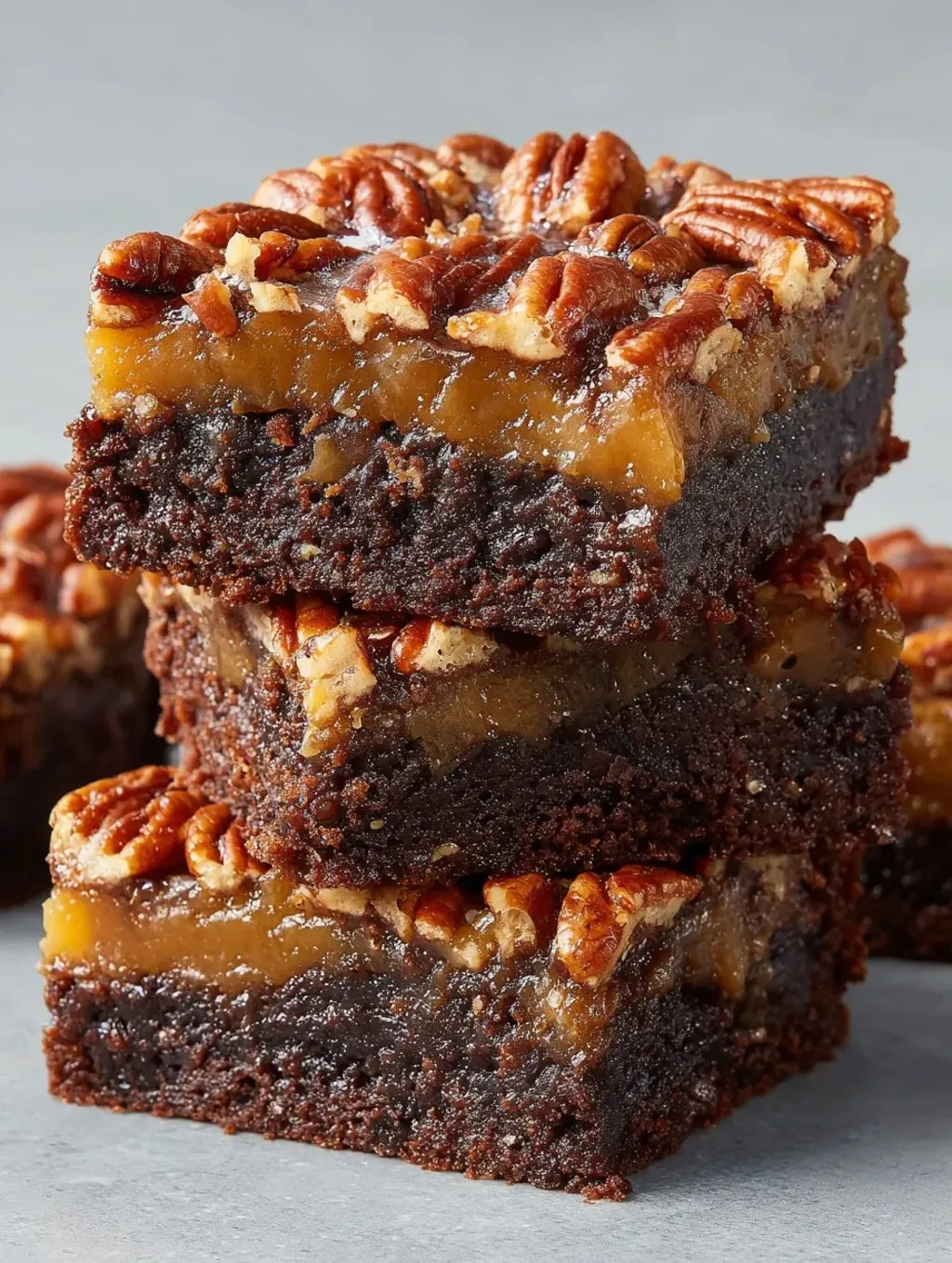 A stack of pecan pie brownies.