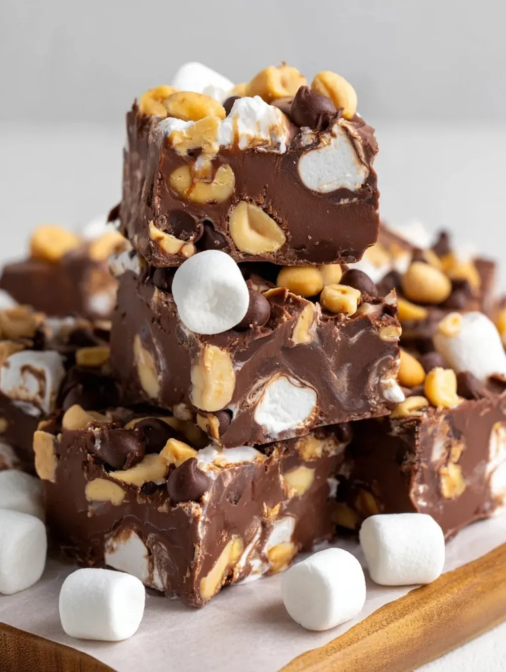 A stack of Rocky Road Fudge Treats.
