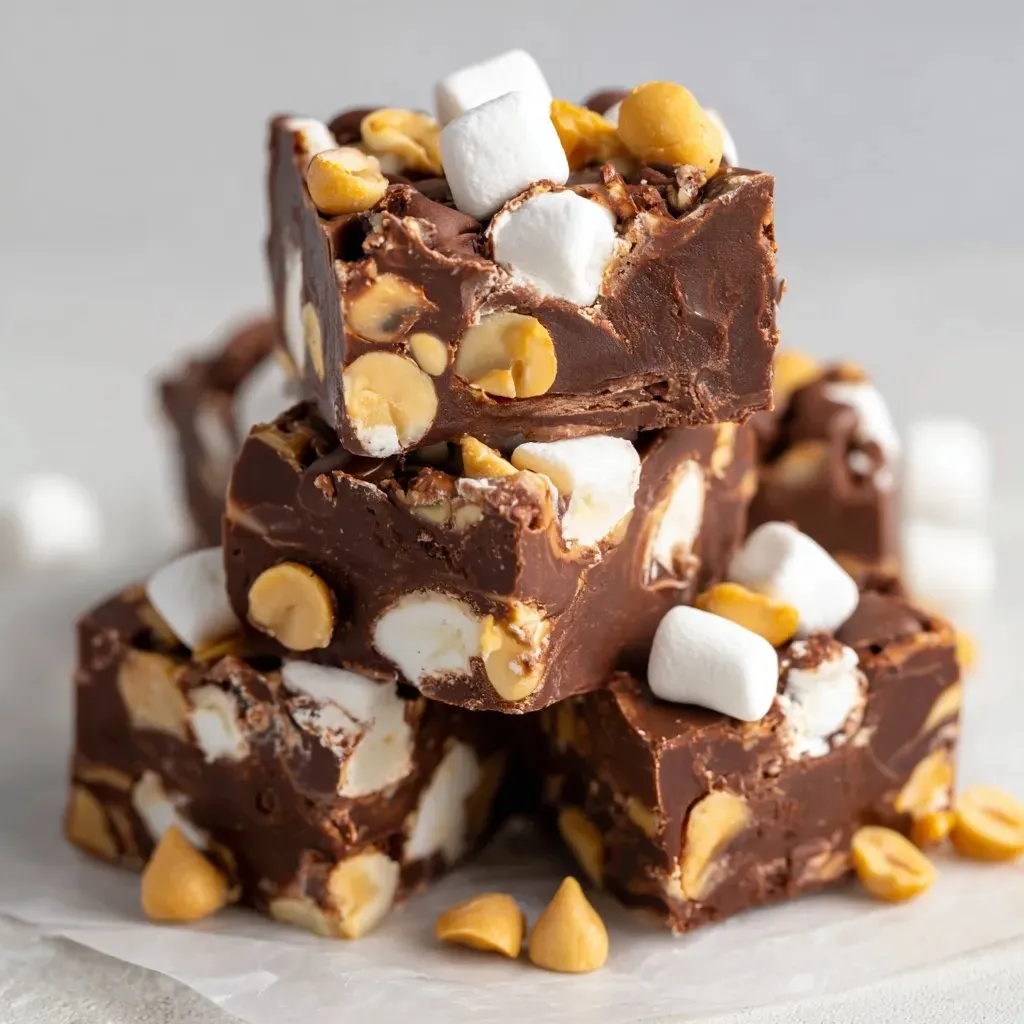 A stack of Rocky Road Fudge Treats.