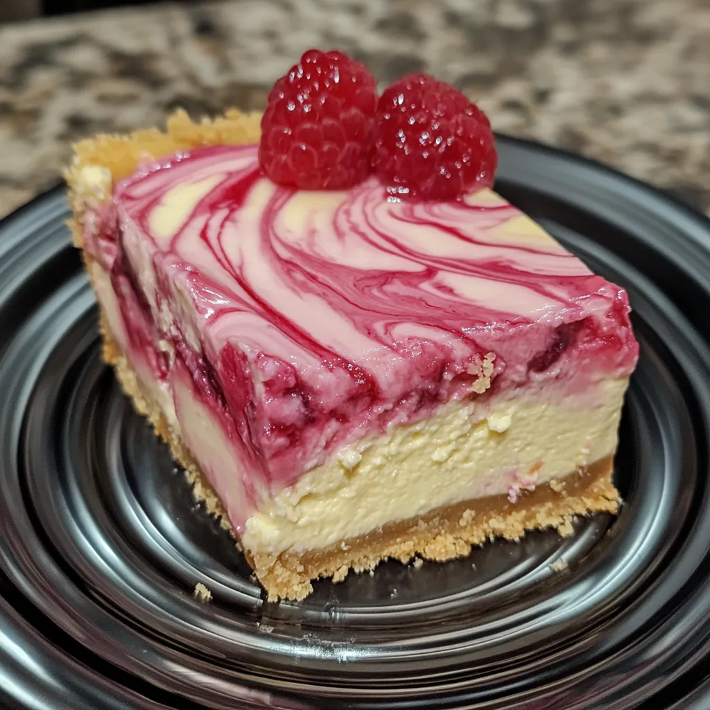 A slice of raspberry cheesecake on a plate.