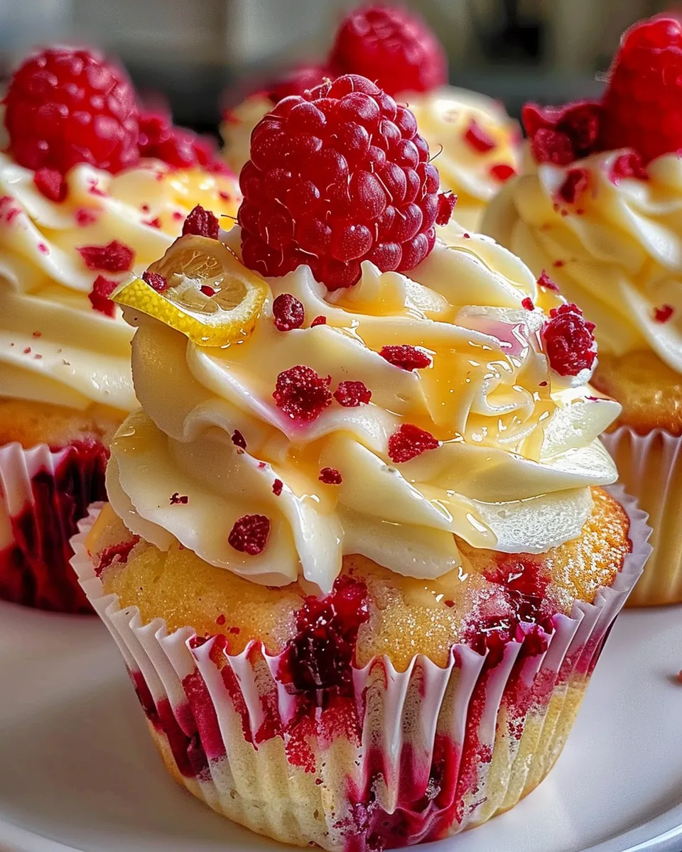 A cupcake with a raspberry on top.