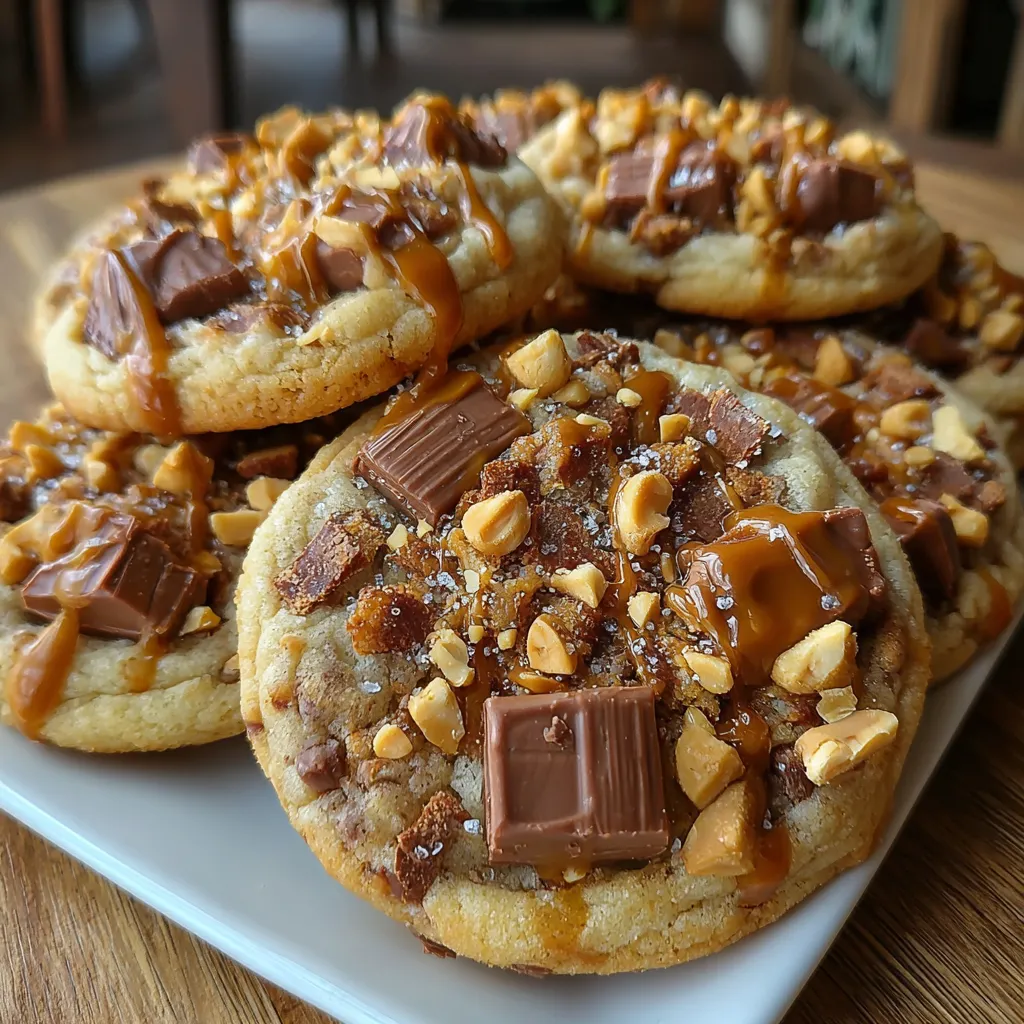 A plate of Butterfinger Caramel Crunch Cookies.