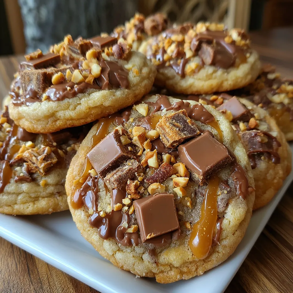A plate of Butterfinger Caramel Crunch Cookies.