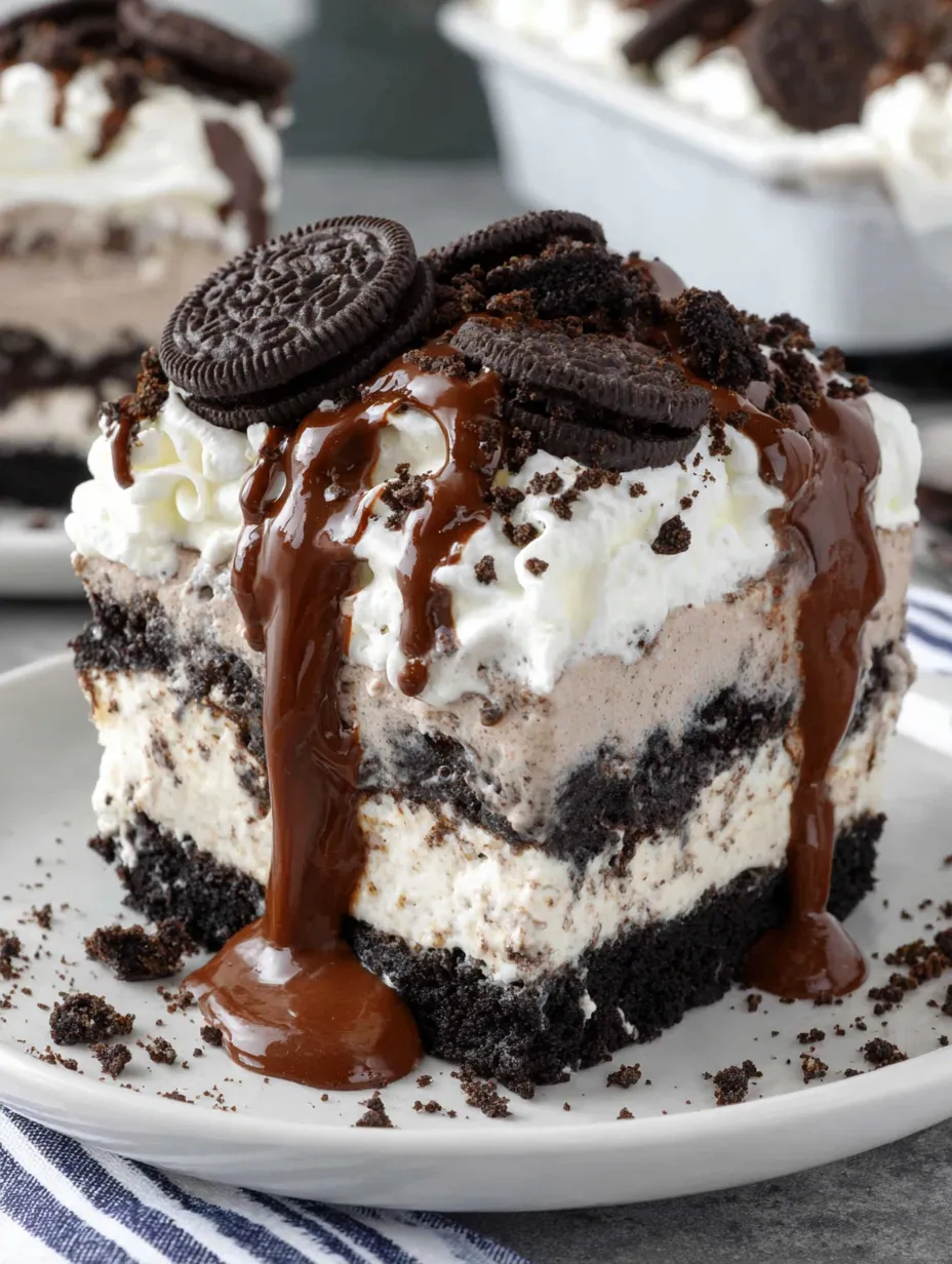 A slice of Oreo ice cream cake.