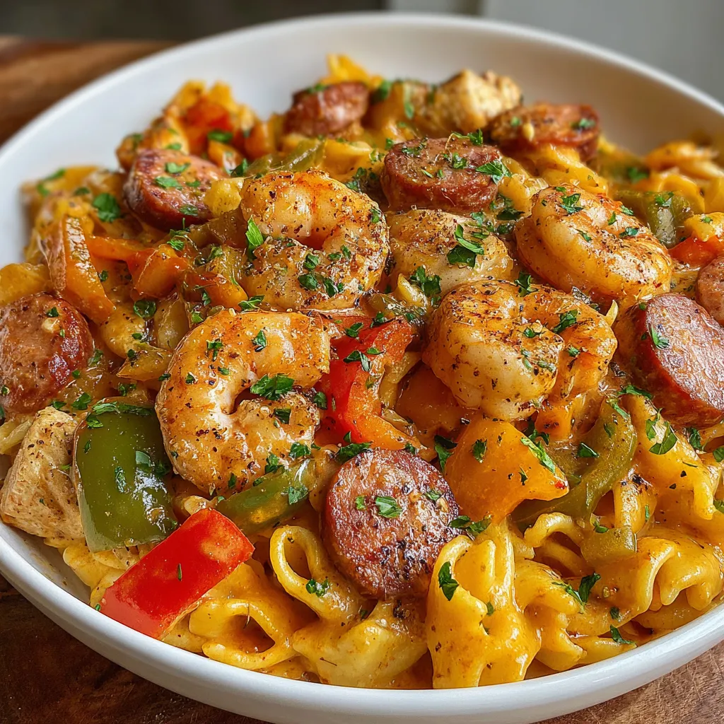 A bowl of shrimp and pasta.