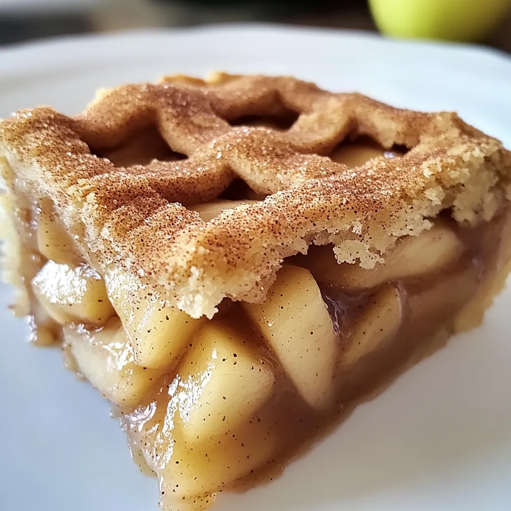 A piece of pie with a brown sauce on a white plate.