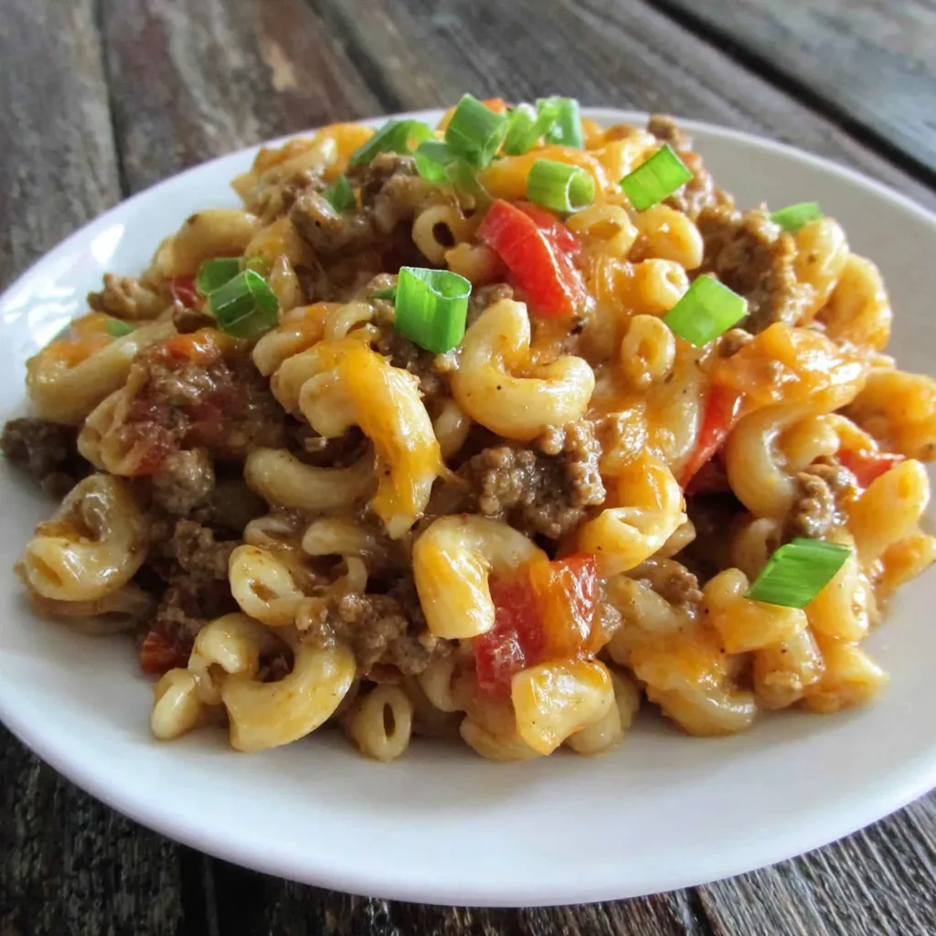 A plate of pasta with meat and vegetables.
