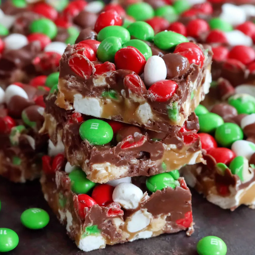 A stack of M&M's Marshmallow Dream Bars.