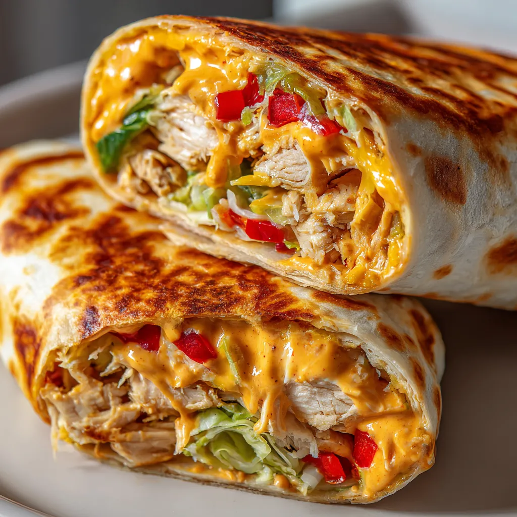 A burrito with chicken and lettuce.